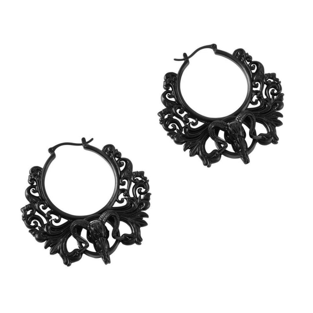 Killstar Worship The Night Hoop Earrings [Black]